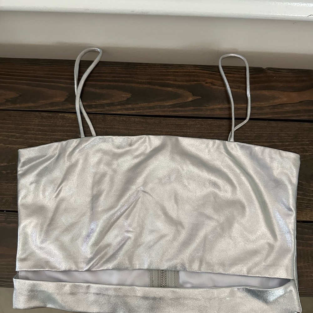 Silver Metallic Crop Top